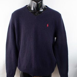 Polo Ralph Lauren Men's Large Blue Sweater 100% Lamb's Wool Polo Logo